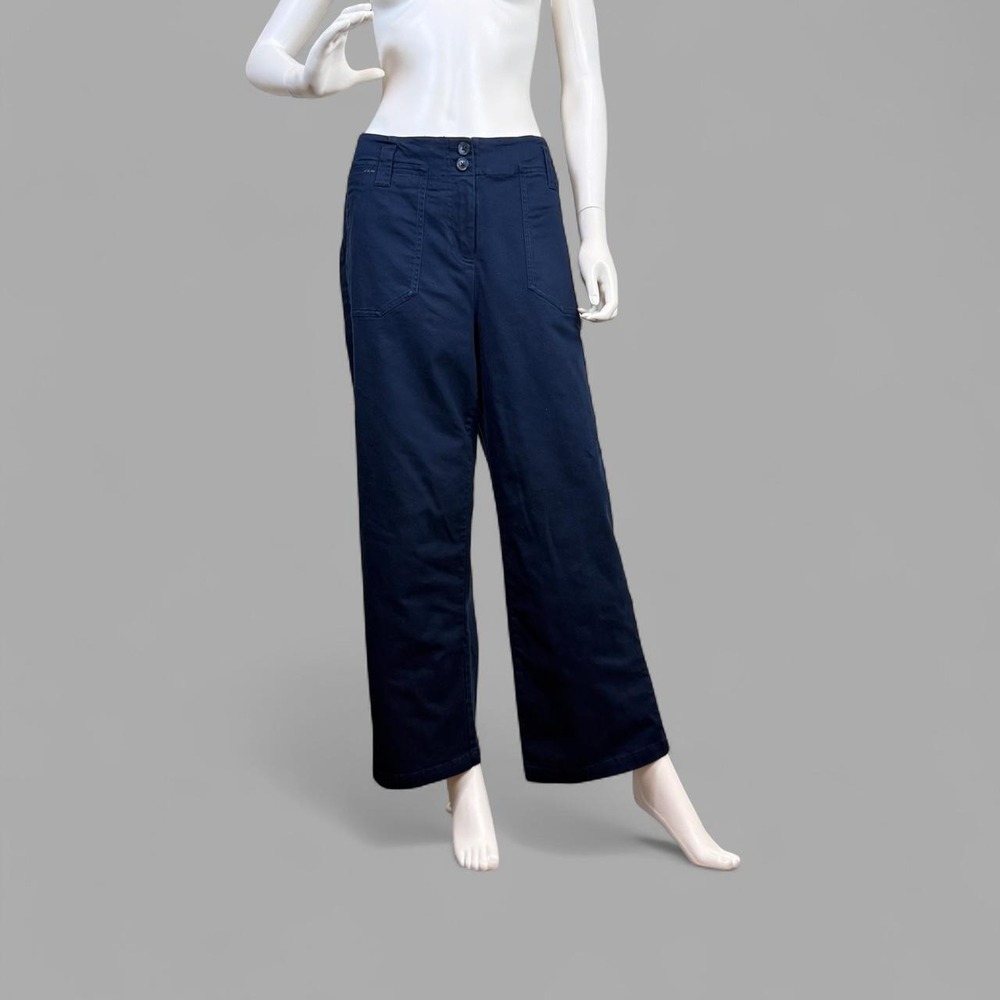 Nanette Lepore Navy Wide Leg Pants High Rise Cotton Stretch Women's 16